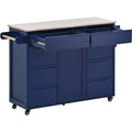 Kitchen Cart with Rubber Wood Countertop blue-mdf