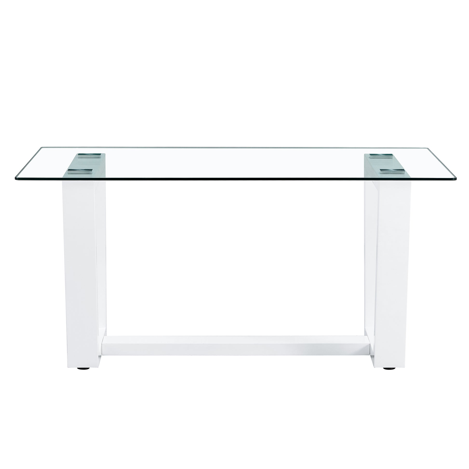 Glass Dining Table Large Modern Minimalist Rectangular For 6 8 With 0.4" Tempered Glass Tabletop And White Mdf Trapezoid Bracket,For Kitchen Dining Living Meeting Room Banquet Hall F 1550 White Mdf