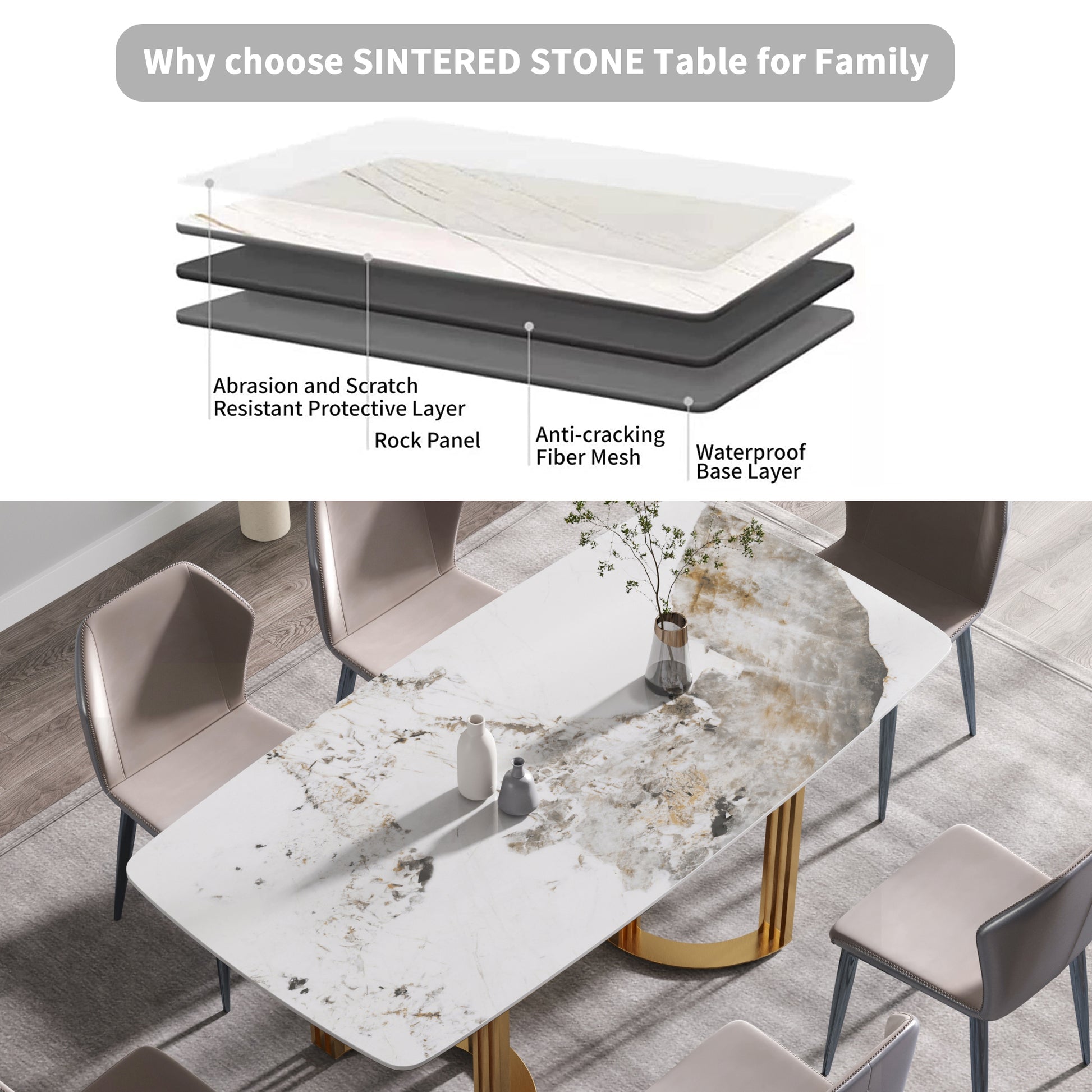 70.87"Modern Artificial Stone Pandora White Curved Golden Metal Leg Dining Table Can Accommodate 6 8 People Antique White Metal Sintered Stone