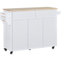 Kitchen Cart With Rubber Wood Countertopkitchen Island Has 8 Handle Free Drawers Including A Flatware Organizer And 5 Wheels For Kitchen Dinning Room, White White Mdf