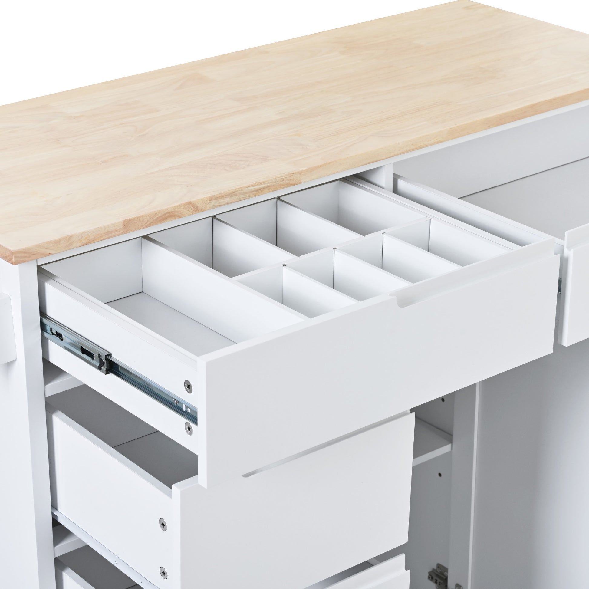 Kitchen Cart with Rubber Wood Countertop white-mdf