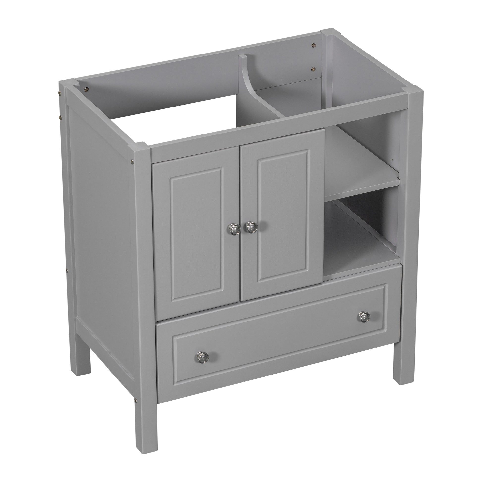 30" Bathroom Vanity Base Only, Solid Wood Frame, Bathroom Storage Cabinet With Doors And Drawers, Grey Grey Solid Wood Mdf