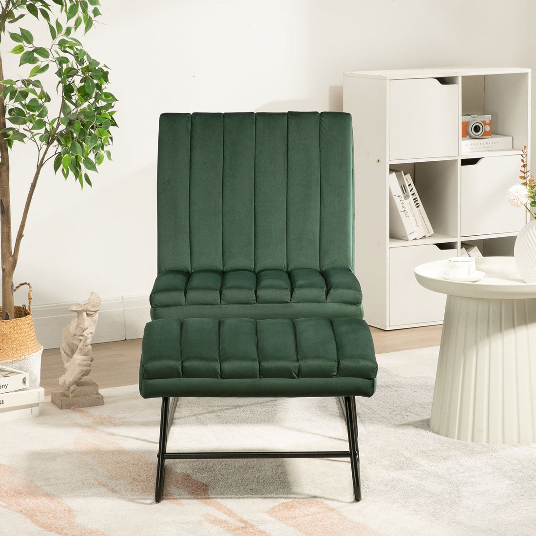 Green Modern Lazy Lounge Chair, Contemporary Single Leisure Upholstered Sofa Chair Set Green Primary Living Space Modern Foam Velvet