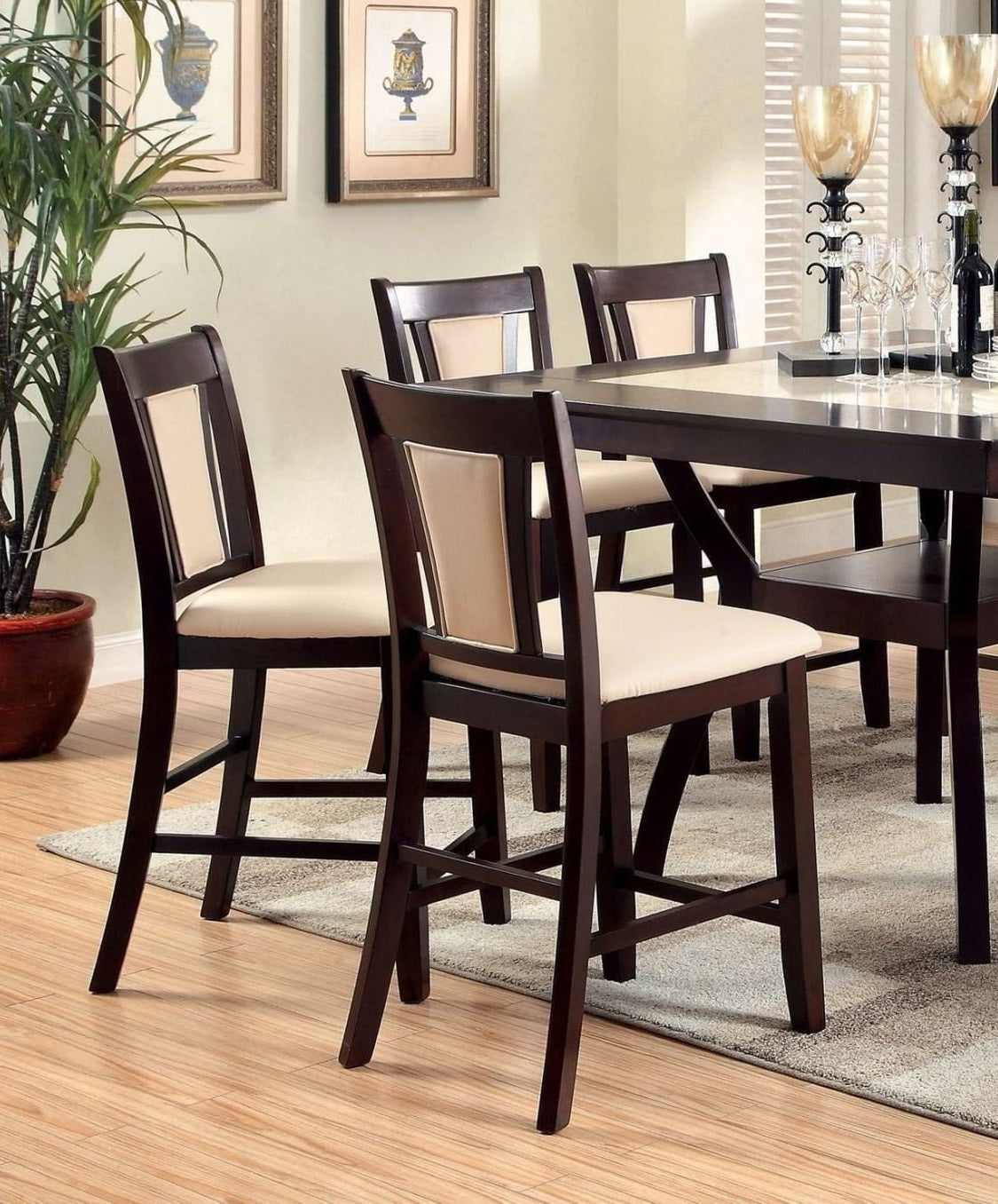 Contemporary Set Of 2 Counter Height Chairs Dark Cherry And Ivory Solid Wood Chair Paddedupholstered Seat Kitchen Dining Room Furniture Ivory Brown Dining Room Contemporary,Modern Side Chair Rubberwood Solid Back Solid Wood