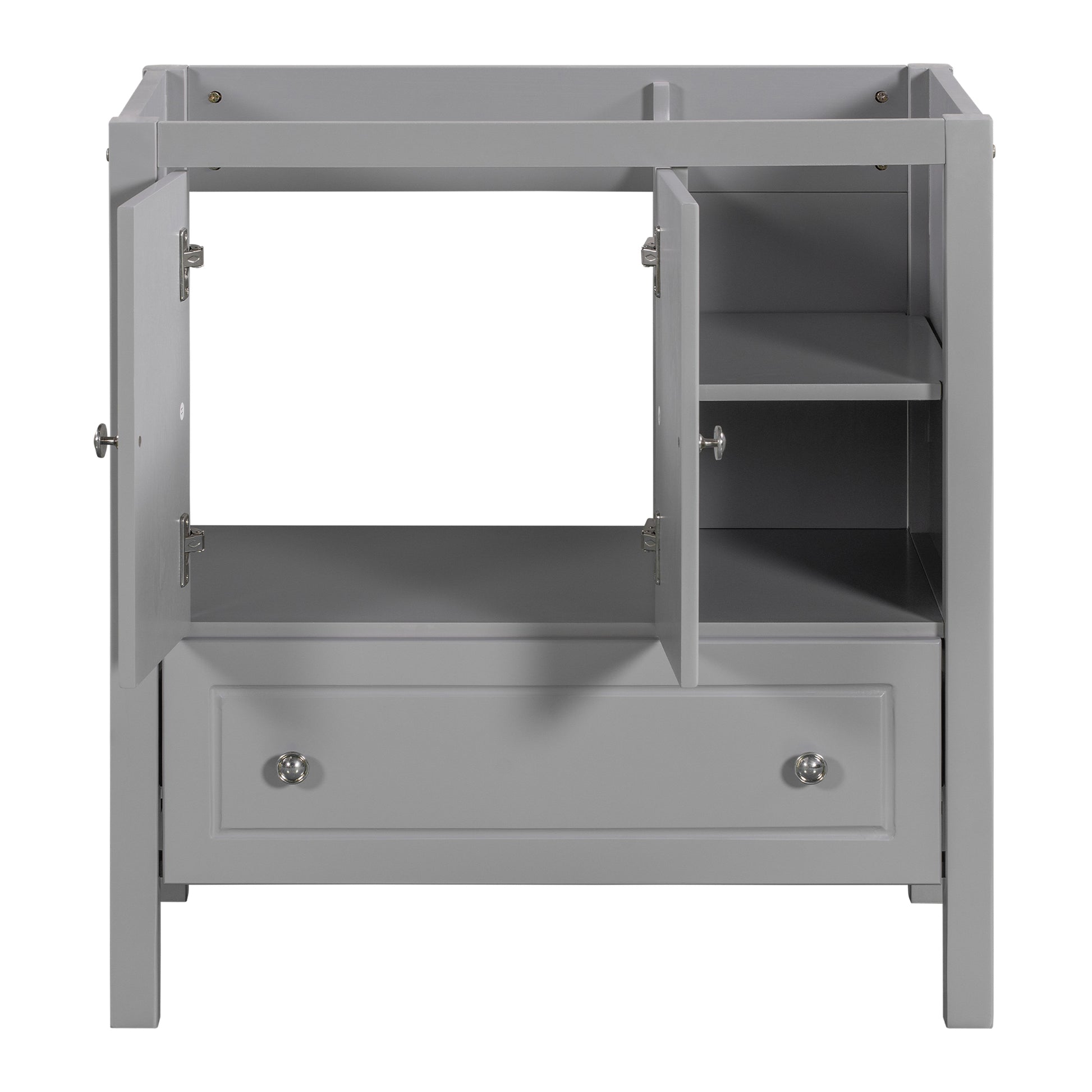 30" Bathroom Vanity Base Only, Solid Wood Frame, Bathroom Storage Cabinet With Doors And Drawers, Grey Grey Solid Wood Mdf