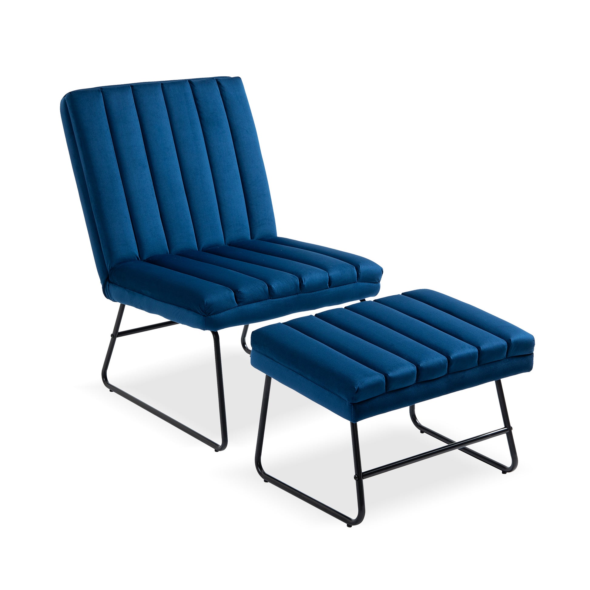 Dark Blue Modern Lazy Lounge Chair, Contemporary Single Leisure Upholstered Sofa Chair Set Dark Blue Primary Living Space Modern Foam Velvet
