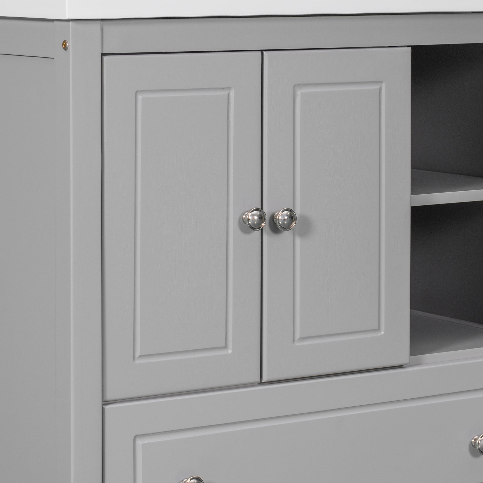 Video 30" Bathroom Vanity With Sink, Bathroom Storage Cabinet With Doors And Drawers, Solid Wood Frame, Ceramic Sink, Grey Old Sku: Jl000002Aag Grey Solid Wood Mdf