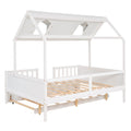 Full Size House Bed Wood Bed With Twin Size Trundle White White Solid Wood