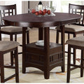 Contemporary Dining Room Counter Height 5Pc Dining Set Round Table W Leaf & 4X Side Chairs Dark Rosy Brown Finish Solid Wood Light Brown Wood Dining Room Solid Wood Rubberwood Round Dining Table With Chair Wood Wood Brown Mix Seats 4 42 Inches Drop Leaf