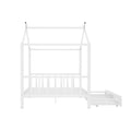 Full Size Metal House Platform Bed With Two Drawers,Headboard And Footboard,Roof Design,White White Metal