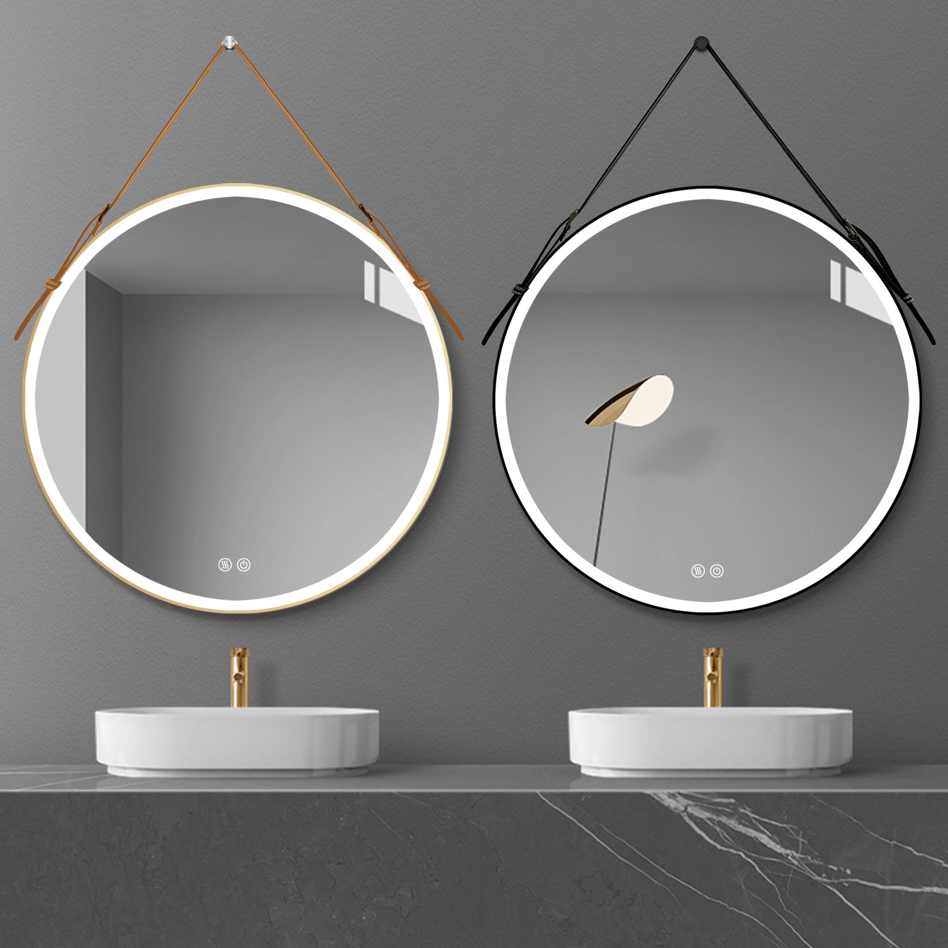 Bathroom Led Mirror 28 Inch Round Bathroom Mirror With Lights Smart 3 Lights Dimmable Illuminated Bathroom Mirror Wall Mounted Large Led Mirror Anti Fog Lighted Vanity Mirror Gold Modern Aluminium