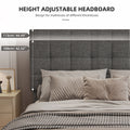 Queen Size Upholstered Platform Bed Linen Bed Frame With Lights Square Stitched Adjustable Headboard Strong Bed Slats System No Box Spring Needed Grey Queen Grey Cotton Linen