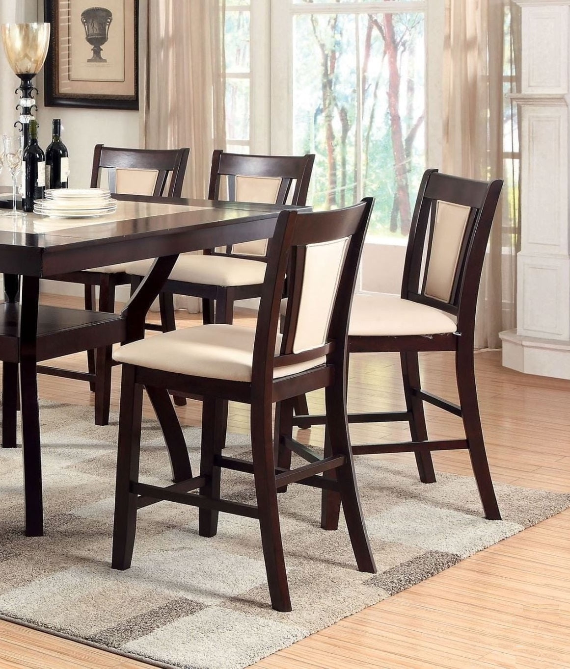 Contemporary Set Of 2 Counter Height Chairs Dark Cherry And Ivory Solid Wood Chair Paddedupholstered Seat Kitchen Dining Room Furniture Ivory Brown Dining Room Contemporary,Modern Side Chair Rubberwood Solid Back Solid Wood
