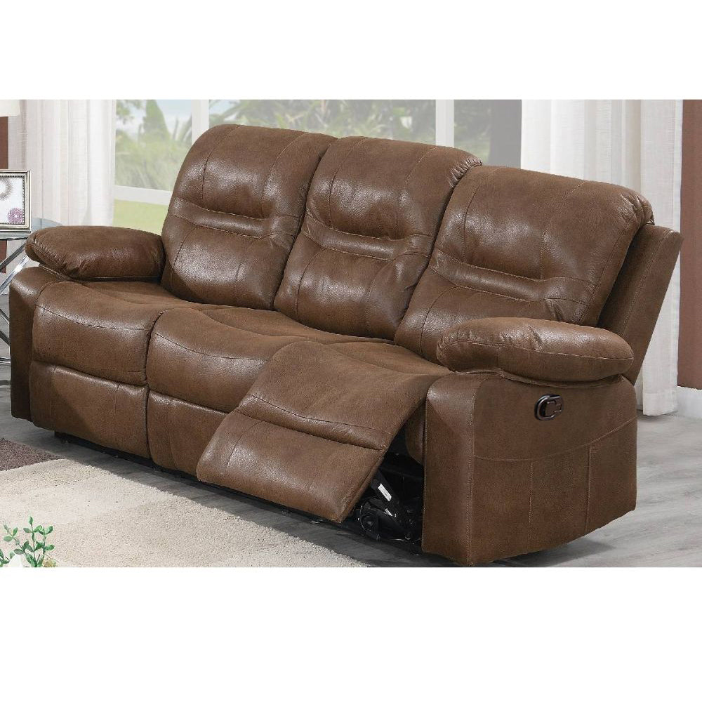 Brown Manual Motion Sofa With Metal Reclining Mechanism And Pine Frame Brown Pillow Top Arms Foam Pu Leather 3 Seat