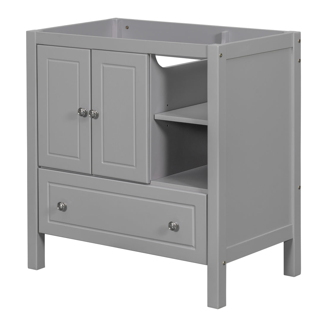 30" Bathroom Vanity Base Only, Solid Wood Frame, Bathroom Storage Cabinet With Doors And Drawers, Grey Grey Solid Wood Mdf