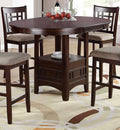 Contemporary Dining Room Counter Height 5Pc Dining Set Round Table W Leaf & 4X Side Chairs Dark Rosy Brown Finish Solid Wood Light Brown Wood Dining Room Solid Wood Rubberwood Round Dining Table With Chair Wood Wood Brown Mix Seats 4 42 Inches Drop Leaf