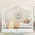 Full Size Metal House Platform Bed With Two Drawers,Headboard And Footboard,Roof Design,White White Metal