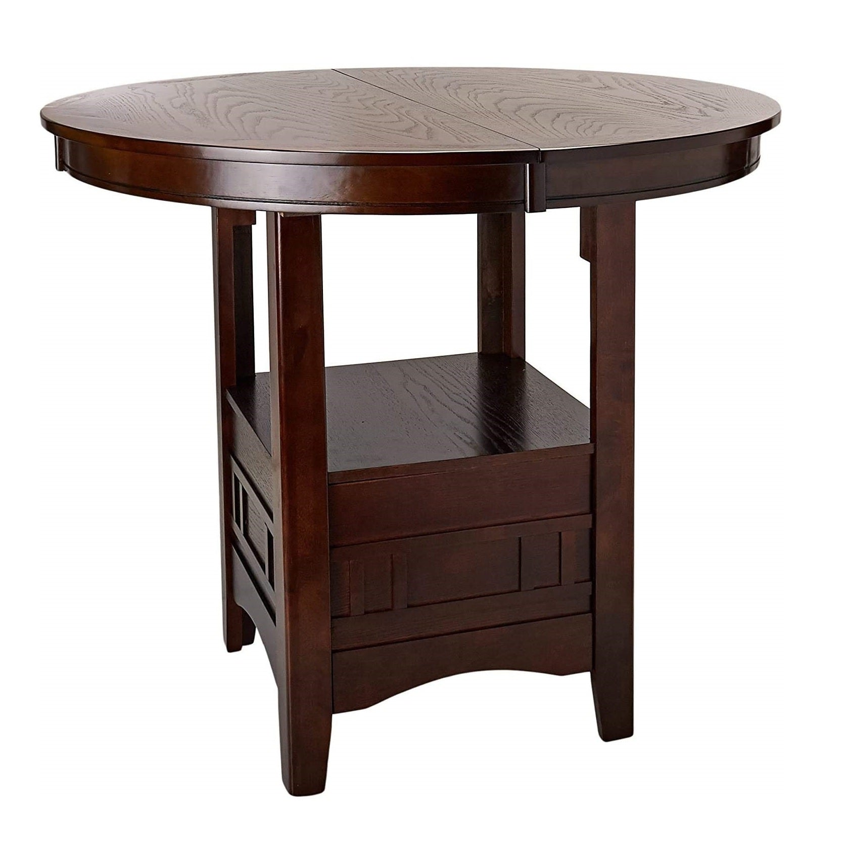 Contemporary Dining Room Counter Height 5Pc Dining Set Round Table W Leaf & 4X Side Chairs Dark Rosy Brown Finish Solid Wood Light Brown Wood Dining Room Solid Wood Rubberwood Round Dining Table With Chair Wood Wood Brown Mix Seats 4 42 Inches Drop Leaf