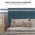 Queen Size Upholstered Platform Bed Linen Bed Frame With Lights Square Stitched Adjustable Headboard Strong Bed Slats System No Box Spring Needed Blue Queen Blue Cotton Linen