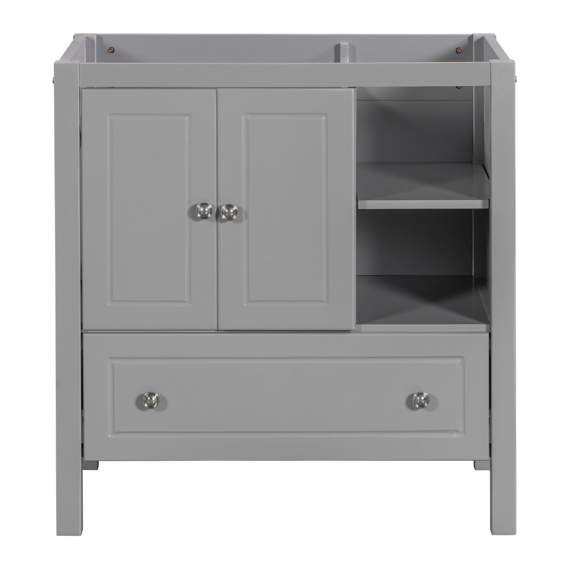 30" Bathroom Vanity Base Only, Solid Wood Frame, Bathroom Storage Cabinet With Doors And Drawers, Grey Grey Solid Wood Mdf