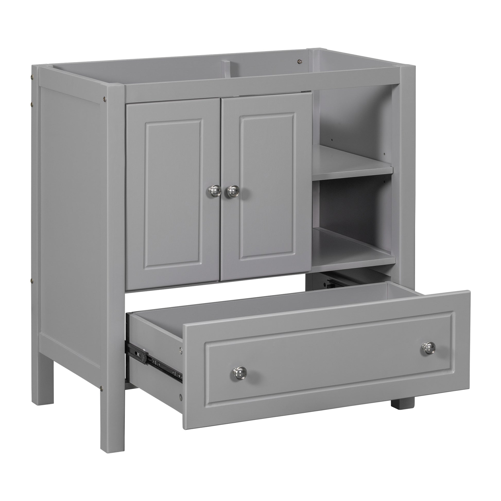 30" Bathroom Vanity Base Only, Solid Wood Frame, Bathroom Storage Cabinet With Doors And Drawers, Grey Grey Solid Wood Mdf