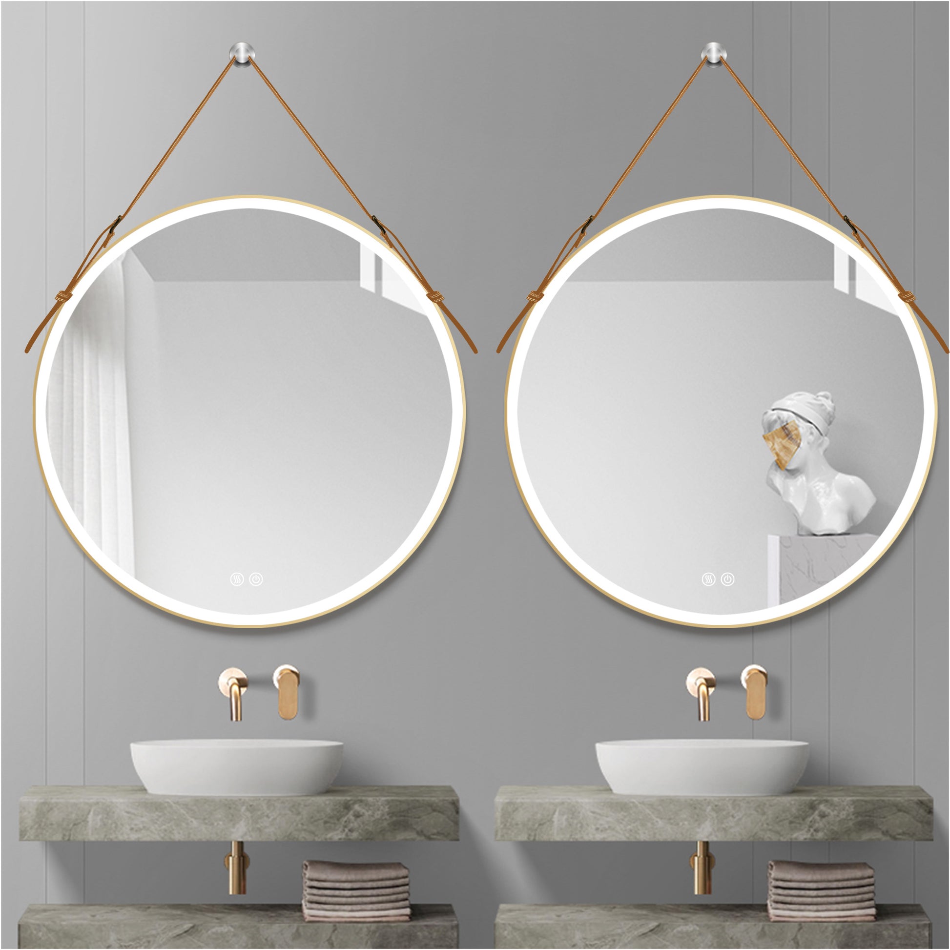 Bathroom Led Mirror 28 Inch Round Bathroom Mirror With Lights Smart 3 Lights Dimmable Illuminated Bathroom Mirror Wall Mounted Large Led Mirror Anti Fog Lighted Vanity Mirror Gold Modern Aluminium