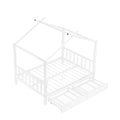 Full Size Metal House Platform Bed With Two Drawers,Headboard And Footboard,Roof Design,White White Metal