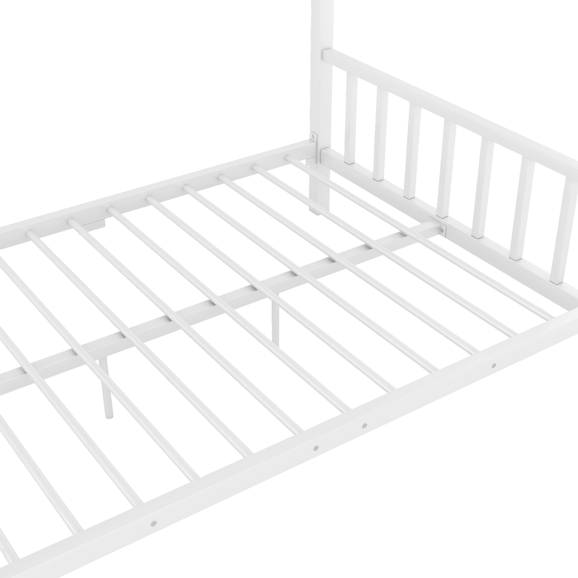 Full Size Metal House Platform Bed With Two Drawers,Headboard And Footboard,Roof Design,White White Metal