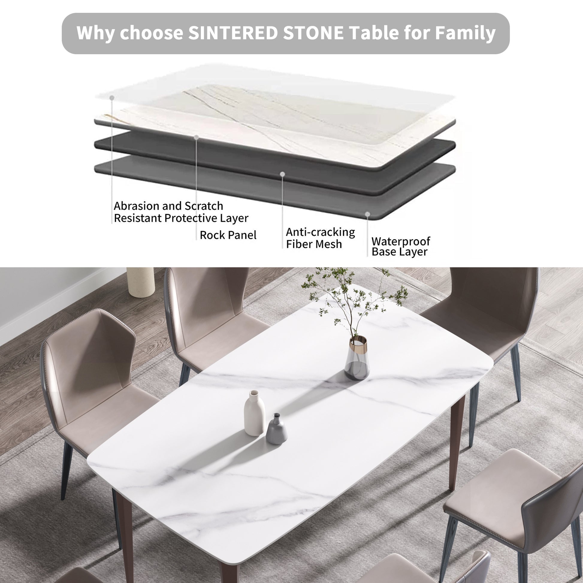 63"Modern Artificial Stone White Curved Metal Leg Dining Table 6 People White Metal Sintered Stone