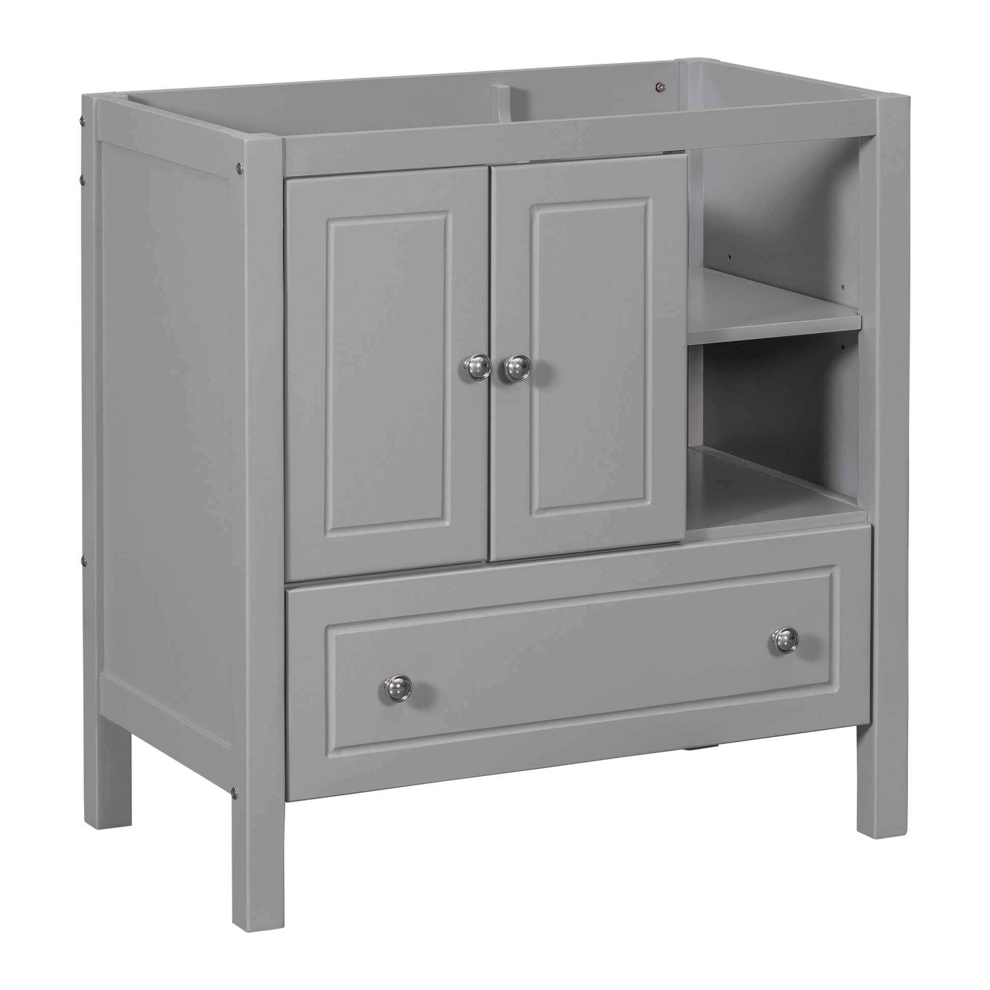 30" Bathroom Vanity Base Only, Solid Wood Frame, Bathroom Storage Cabinet With Doors And Drawers, Grey Grey Solid Wood Mdf