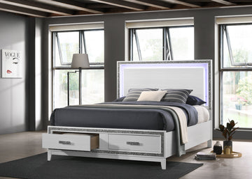 Haiden Queen Bed W Storage Led & White Finish Bd01425Q White Mdf