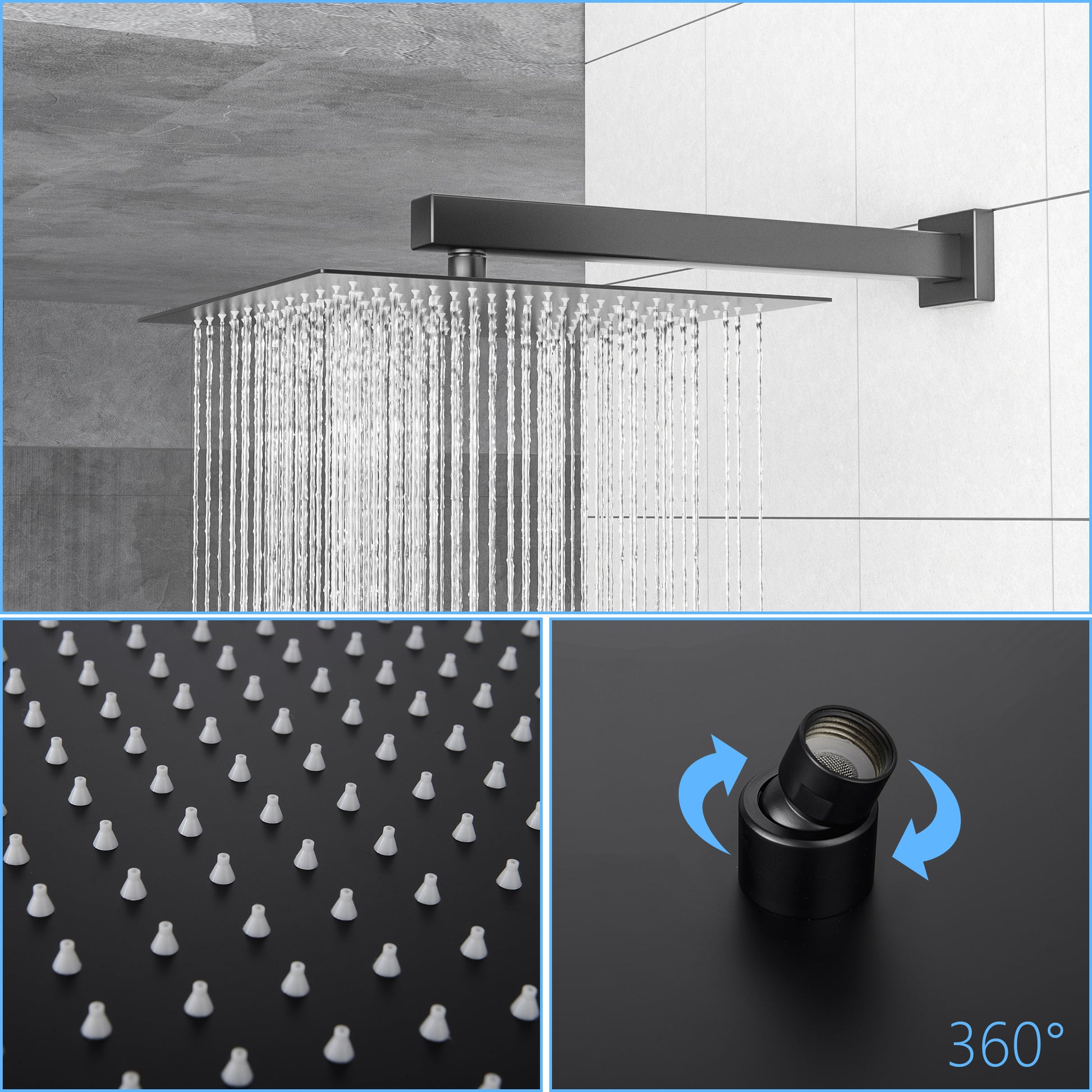 Shower System With Adjustable Slide Bar,10 Inch Wall Mounted Square Shower System With Rough In Valve,Matte Black Matte Black Stainless Steel