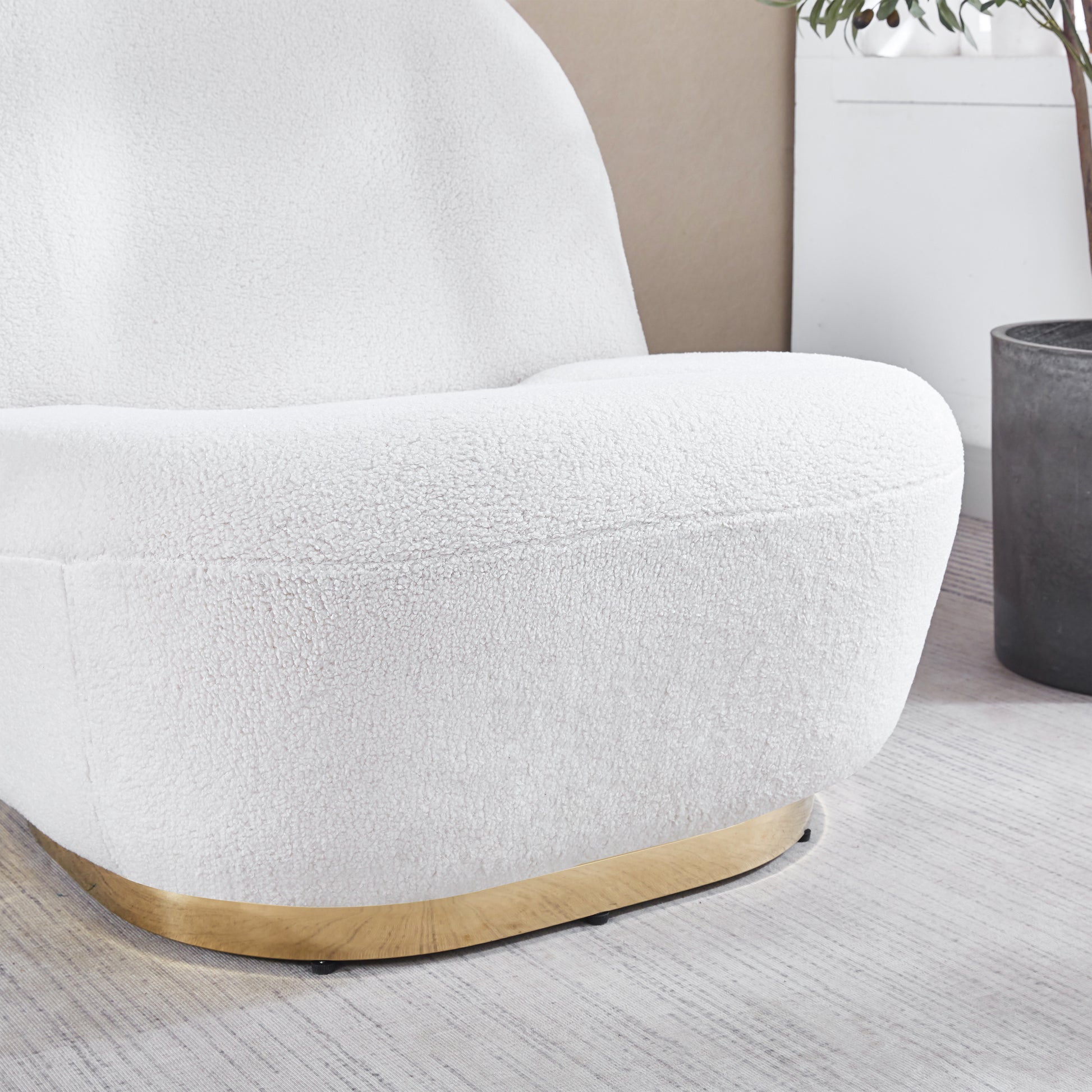 Modern Velvet Swivel Accent Chair, Swivel Barrel Chair With Gold Finish Stainless Steel Base White Polyester