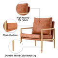 Pu Leather Accent Arm Chair Mid Century Modern Upholstered Armchair With Imitation Solid Wood Color Metal Frame Extra Thick Padded Backrest And Seat Cushion Sofa Chairs For Living Room Sf 010 Brown Foam Pu