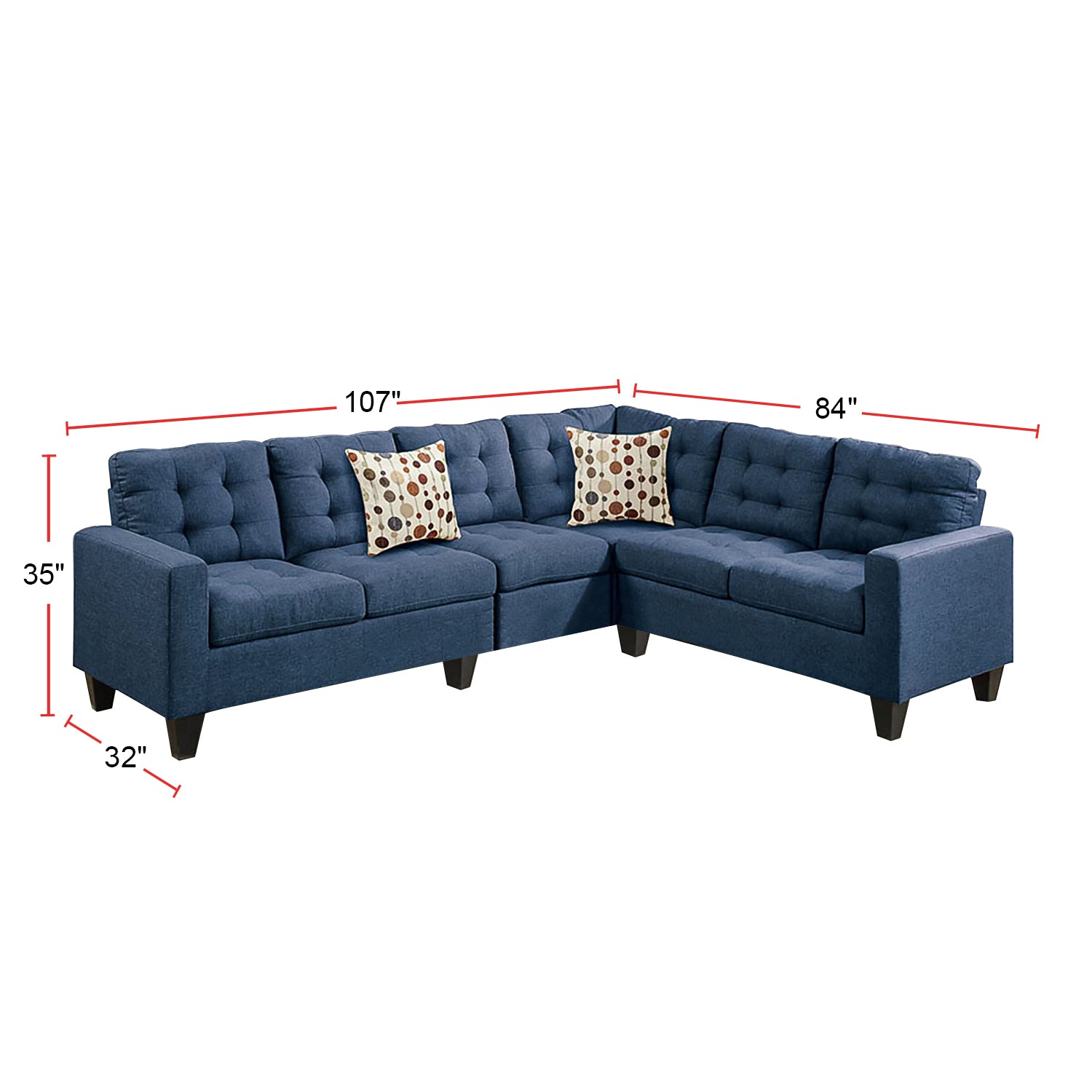 4 Piece Polyfiber Modular Sectional Sofa In Navy Navy Cushion Back L Shaped Square Arms Polyester