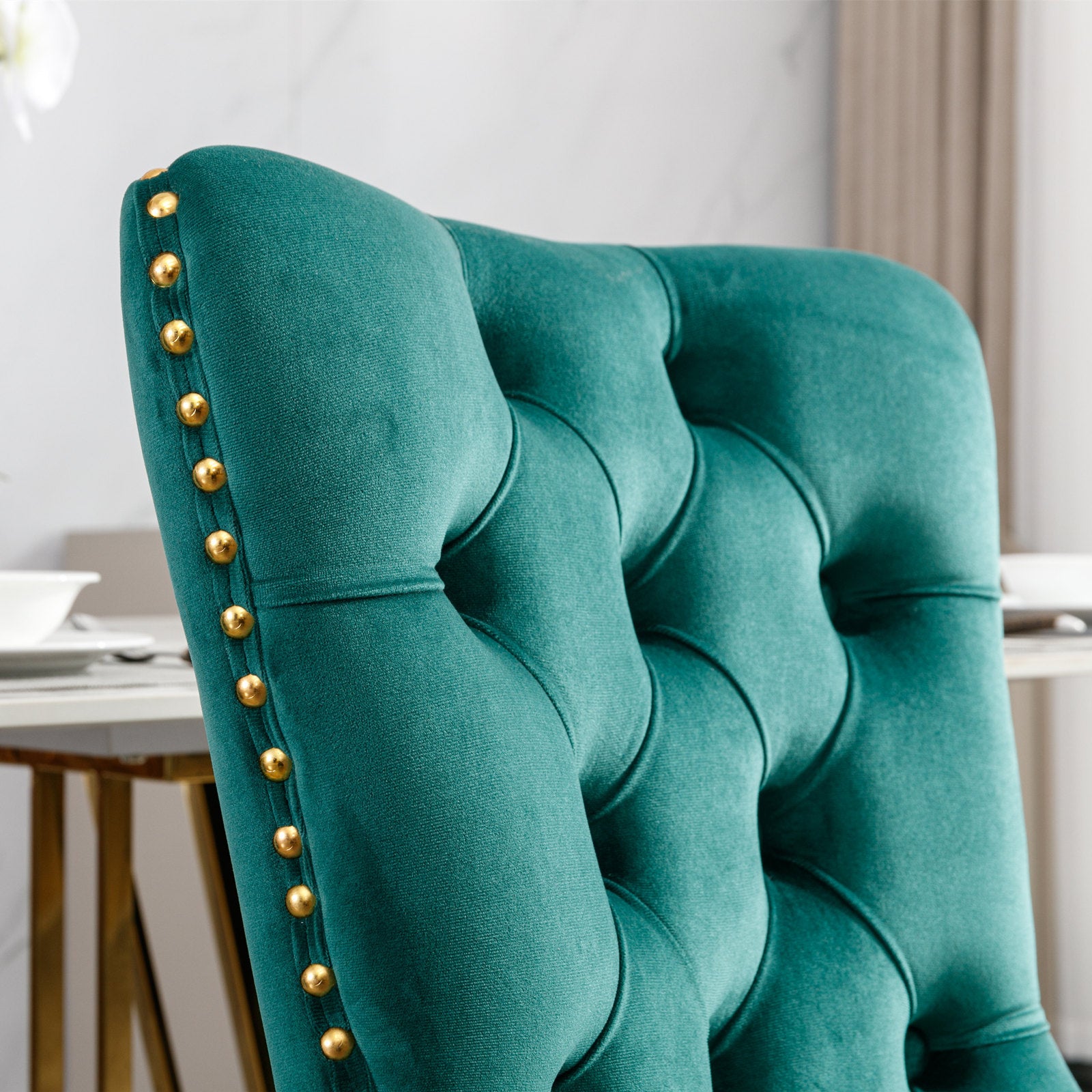 Nikki Collection Modern, High End Tufted Solid Wood Contemporary Velvet Upholstered Dining Chair With Golden Stainless Steel Plating Legs,Nailhead Trim,Set Of 2 Black And Gold, Sw1601Gn Green Foam Velvet