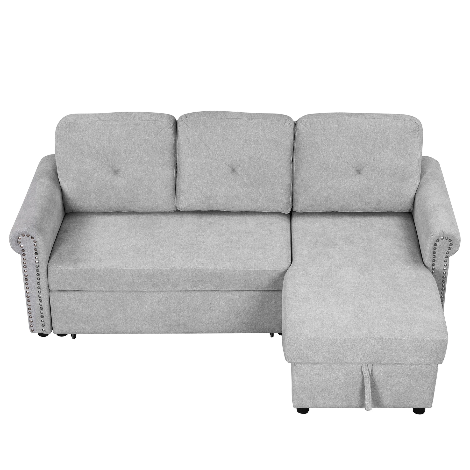 83" Modern Convertible Sleeper Sofa Bed With Storage Chaise,Gray Old Sku:Sg000346Aaa Gray Foam Velvet