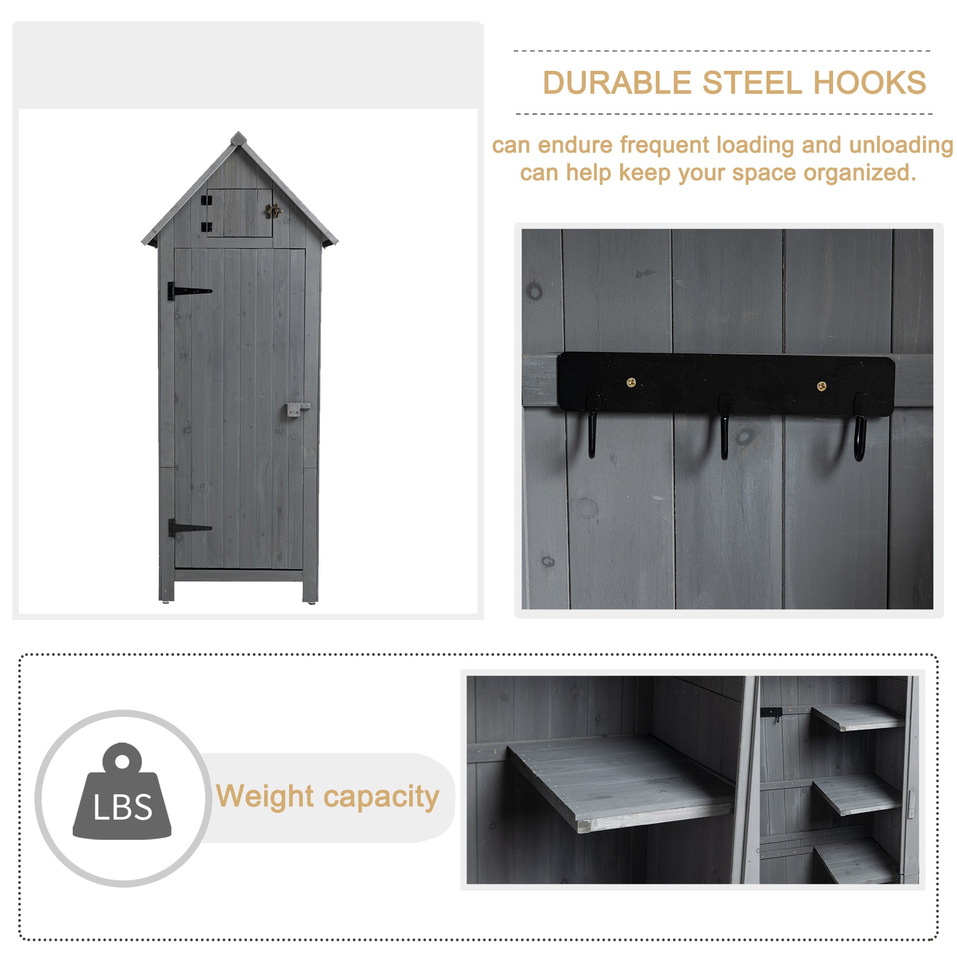 30.3"L X 21.3"W X 70.5"H Outdoor Storage Cabinet Tool Shed Wooden Garden Shed Gray Grey Solid Wood