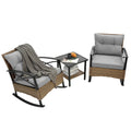 3Pcs Rocking Rattan Set Wholesale Leisure Chair Outdoor Rattan Rocking Chair Set Grey Grey Cotton Steel