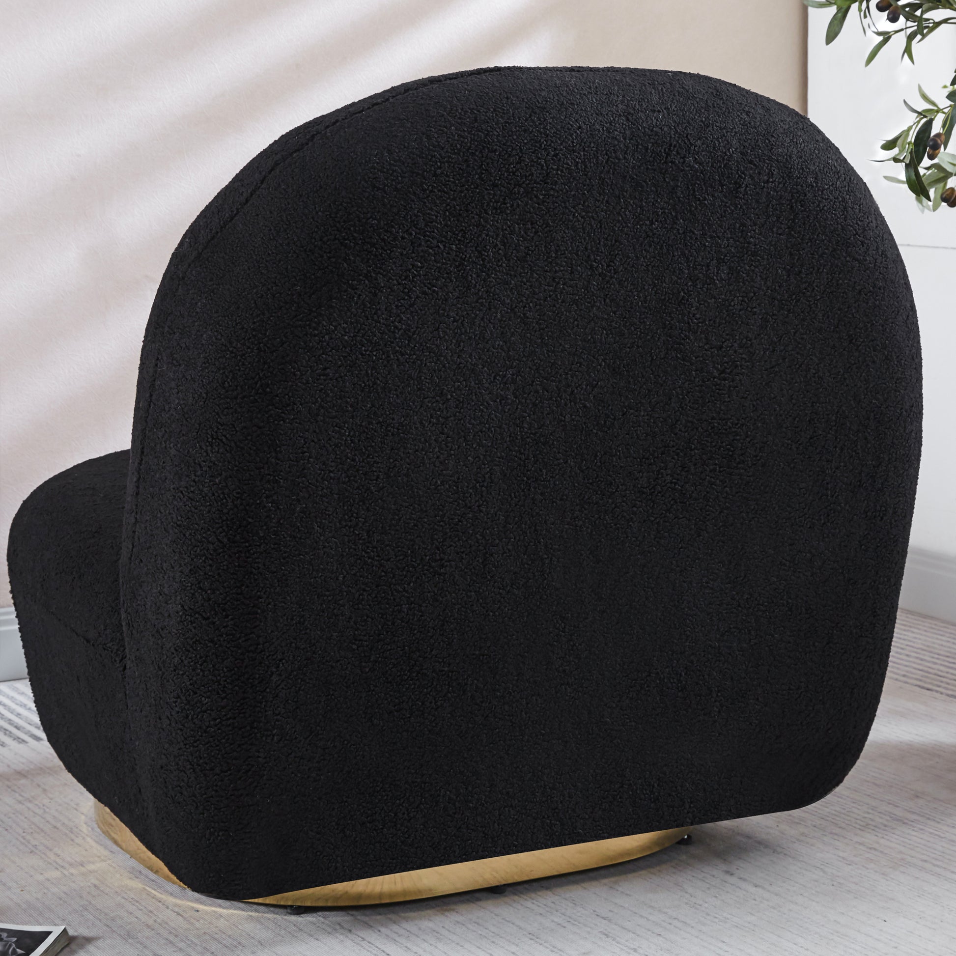 Modern Velvet Swivel Accent Chair, Swivel Barrel Chair With Gold Finish Stainless Steel Base Black Polyester