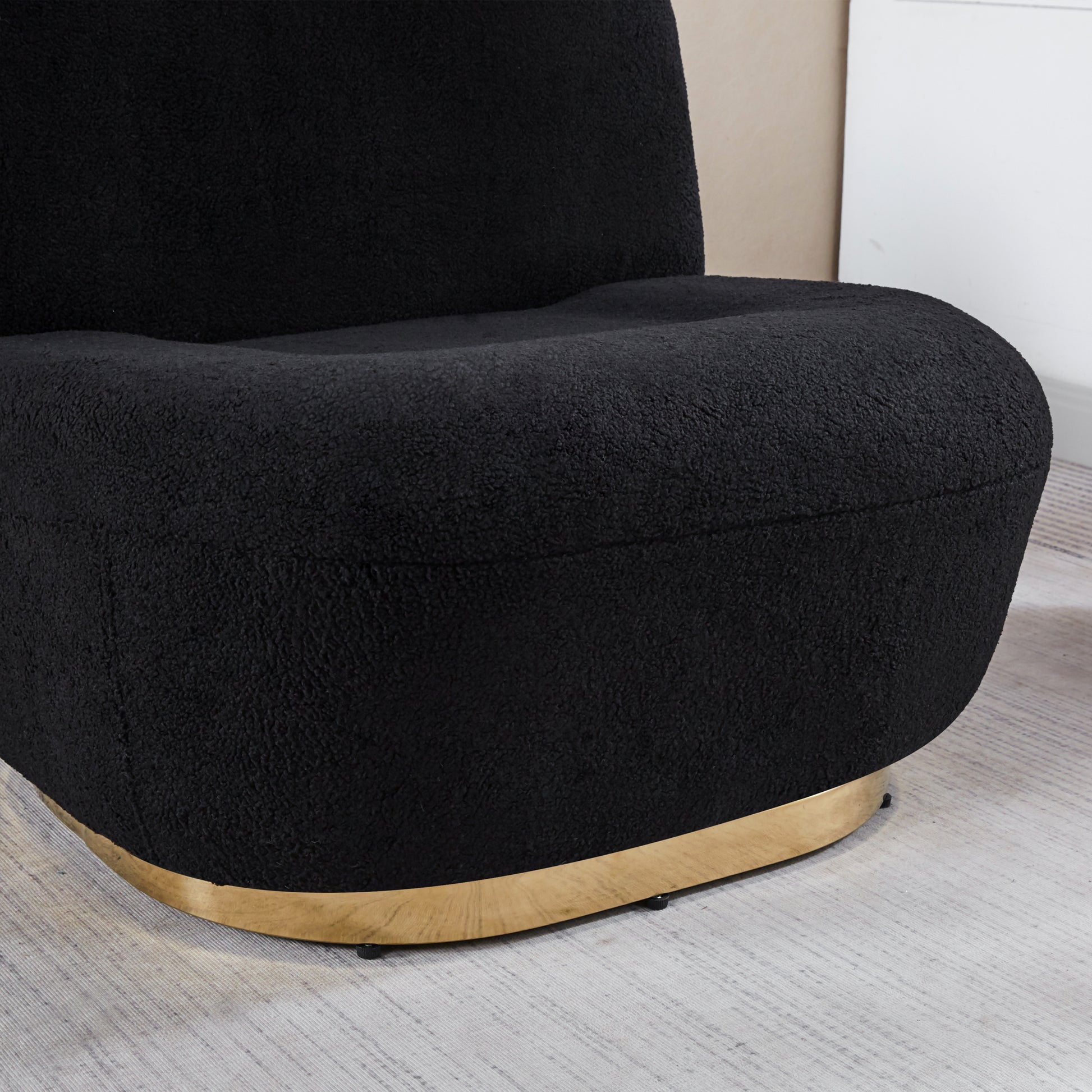 Modern Velvet Swivel Accent Chair, Swivel Barrel Chair With Gold Finish Stainless Steel Base Black Polyester