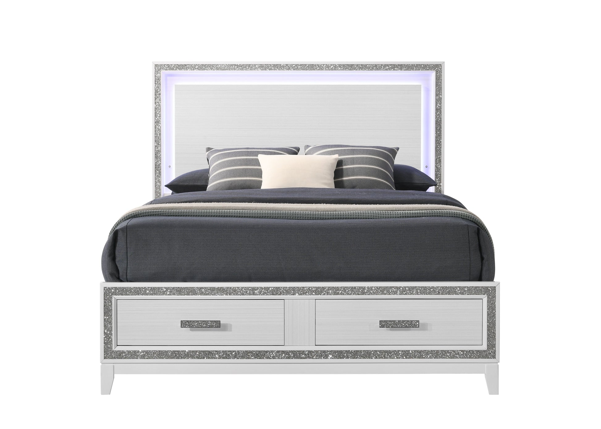 Haiden Queen Bed W Storage Led & White Finish Bd01425Q White Mdf