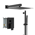 Shower System With Adjustable Slide Bar,10 Inch Wall Mounted Square Shower System With Rough In Valve,Matte Black Matte Black Stainless Steel