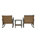 3Pcs Rocking Rattan Set Wholesale Leisure Chair Outdoor Rattan Rocking Chair Set Grey Blue Cotton Steel