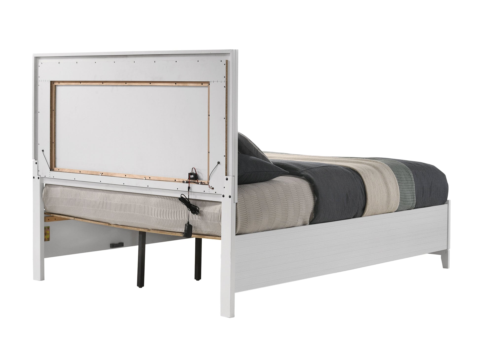 Haiden Queen Bed W Storage Led & White Finish Bd01425Q White Mdf