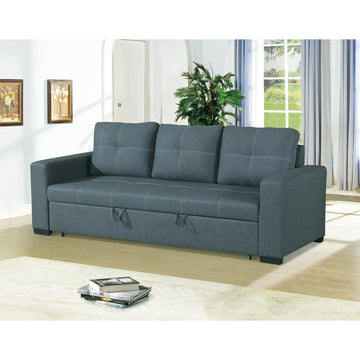 3 Seats Polyfiber Convertible Sleeper Sofa, Blue Grey Blue Gray Cushion Back Square Arms Fabric