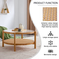 Modern Simple Circular Double Layer Solid Wood Tea Table Rattan Woven Chinese Side Table Small Round Table Suitable For Living Room, Dining Room And Bedroom Natural Wood Solid Wood