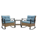 3Pcs Rocking Rattan Set Wholesale Leisure Chair Outdoor Rattan Rocking Chair Set Grey Blue Cotton Steel