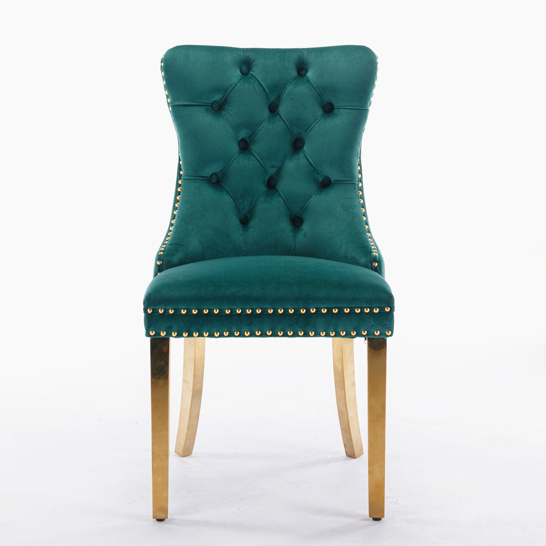 Nikki Collection Modern, High End Tufted Solid Wood Contemporary Velvet Upholstered Dining Chair With Golden Stainless Steel Plating Legs,Nailhead Trim,Set Of 2 Black And Gold, Sw1601Gn Green Foam Velvet