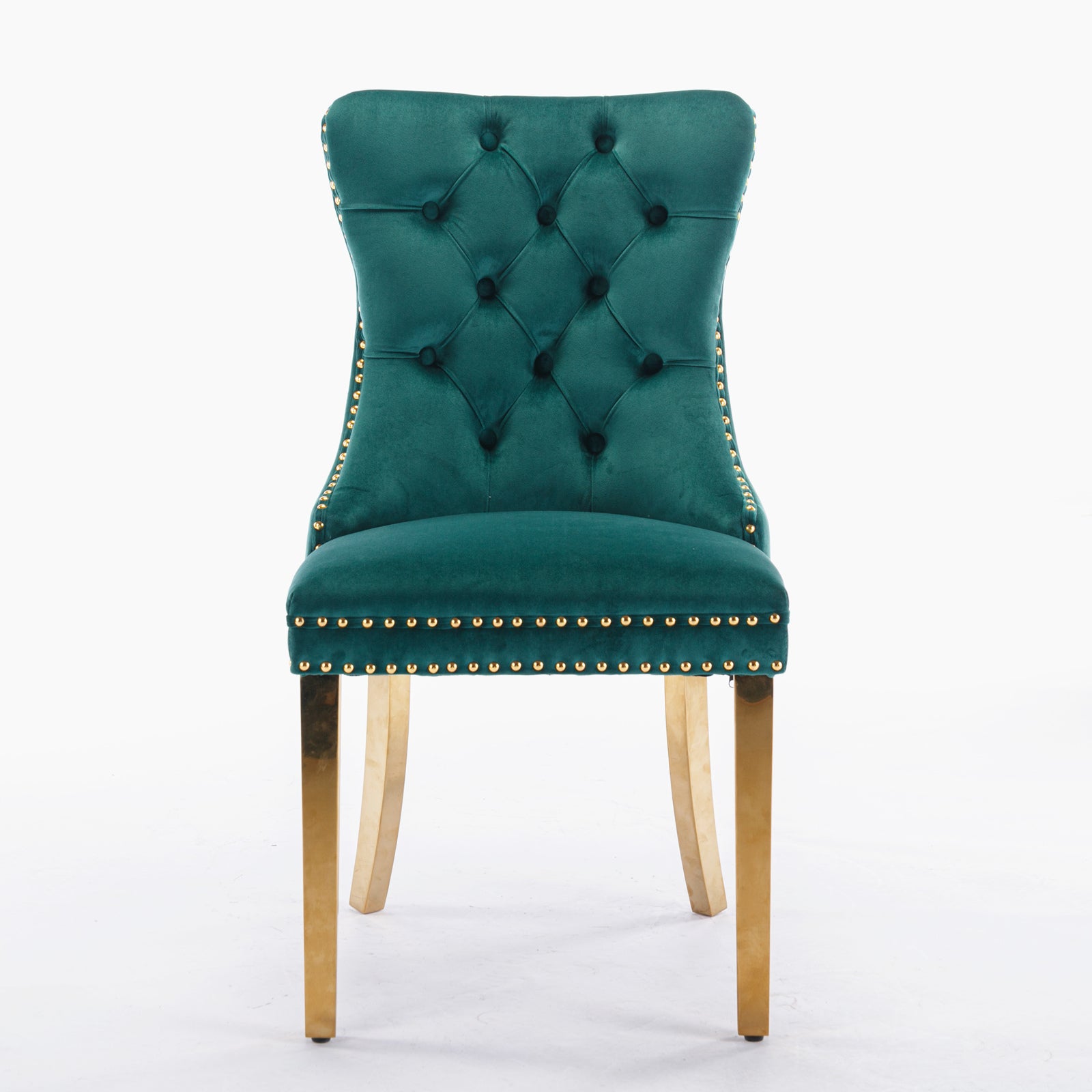 Nikki Collection Modern, High End Tufted Solid Wood Contemporary Velvet Upholstered Dining Chair With Golden Stainless Steel Plating Legs,Nailhead Trim,Set Of 2 Black And Gold, Sw1601Gn Green Foam Velvet